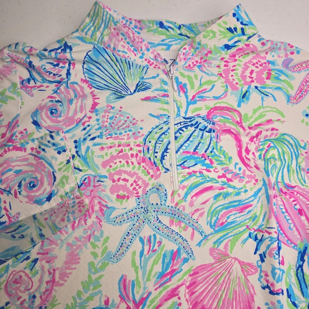 FAMA ZEE DONATI VITTORIO Coastal Shell Print UPF 50 Golf 1/4 Zip Medium Top 2830
